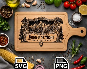 Wolf Engraving SVG | Song of the Night Laser File | Wolf Howling | Wildlife Cutting Board Design | CNC Engraving File | Rustic Wood Art PNG
