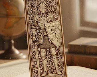 Medieval Knight Bookmark SVG | Gothic Knight Engraving Cut File | Laser Cut Bookmark |Digital Download (SVG + PNG)