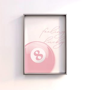 Vintage Billardball Druck | rosa 8 Ball Print | Gefühl glücklich Wand Kunst | druckbare Wandkunst digitaler Download | retro trendige Wandkunst