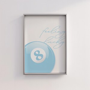 hellblaues 8-Ball-Print | Vintage Billardkugel Kunst | Glückgefühle Poster | druckbare Retro-Wandkunst digitaler Download | trendige Wohnkultur