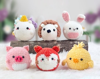 Amigurumi Animal Crochet Pattern: Fox, Hedgehog, Unicorn, Chick, Bunny, Pig (PDF)