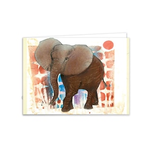 Wenskaart olifant – Afrikaanse natuurkunst met zonsondergangpatroon