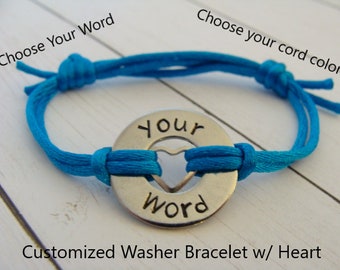 Personalized Washer Bracelet, Custom Word Bracelet, Stamped Jewelry, Custom, Personalized, Word Jewelry, Bracelets, Gift