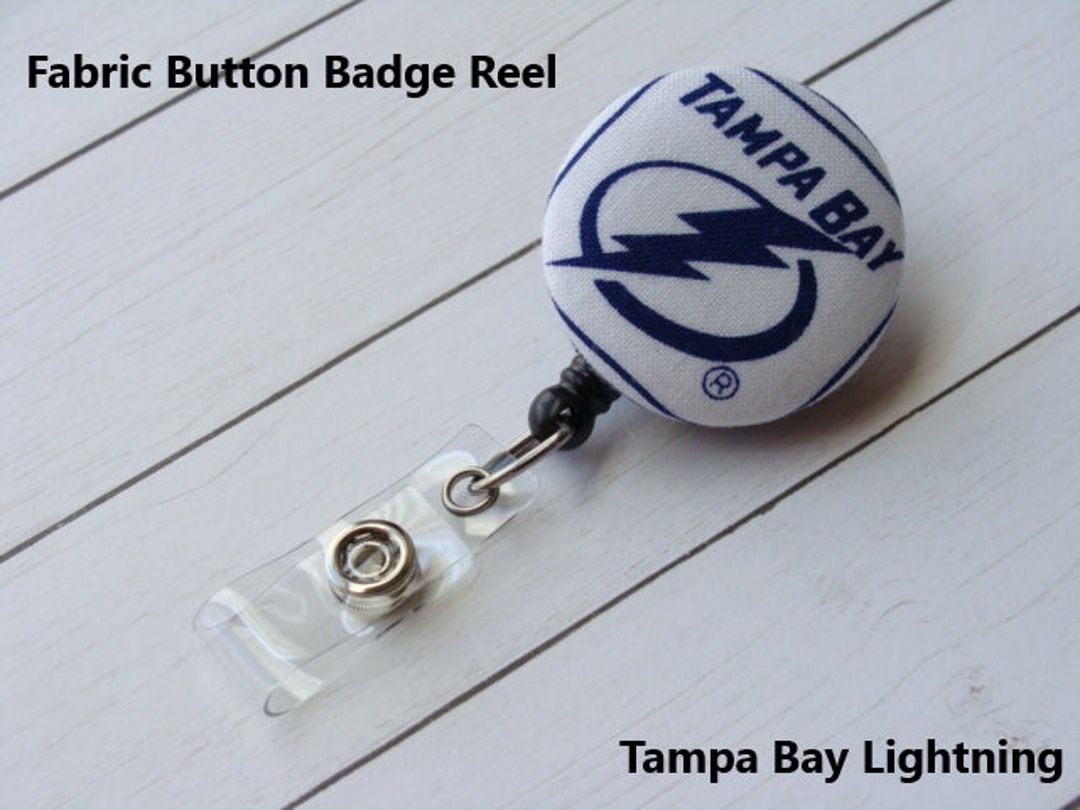 Badge Reel, Badge Holder, Tampa Bay Lightning, Retractable Badge Reel,  Fabric Button Badge Reel 