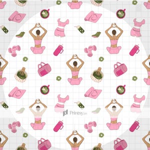 Pilates Seamless Pattern, Matcha, Fitness Girlie | Matcha and Pilates Girl | Cute Fitness Seamless Pattern| Digital Download (JPEG & PNG)