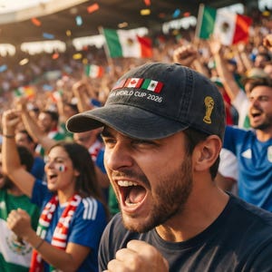 Gepersonaliseerde voetbalpet 2026 | Aangepaste hoed met landvlag | Cadeau voetbalfan | Toernooifeestpet VS Canada Mexico | Geborduurde vaderhoed