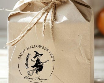 Personalized Halloween Embosser | Custom Book Stamp, Witch Design