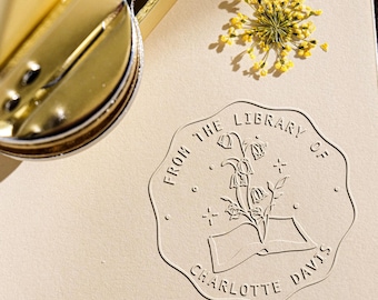 Personalized Book Embosser | Custom Embosser | From The Library Of | Custom Book Stamp | Bookish gifts | Birthday Gifts | Birth Flower