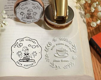 Timbro personalizzato per libri / Sigillo ex libris personalizzato per biblioteca / Regalo per amanti dei libri / Timbro gotico per Halloween dedicato alla lettura / Timbro personalizzato con nome