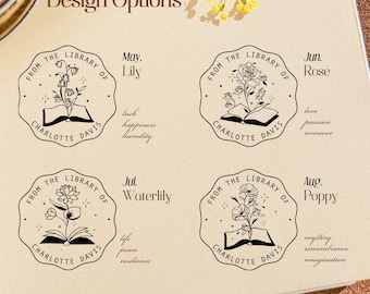 Personalized Book Embosser | From the Library Of, Birth Flower Design
