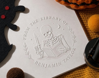 Timbro gotico personalizzato per libri, timbro ex libris personalizzato, dalla biblioteca del timbro per libri, regali per amanti dei gatti, regali per amanti dei libri