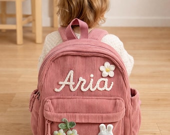 Gepersonaliseerde peuterrugzak roze, aangepaste naam schooltas voor kinderen, cadeaus peuter leeftijd 2, kinderrugzak met naam, kinderrugzak
