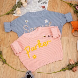 Baby Name Sweater, Custom Embroidered Children&#39;s Sweatshirt, Personalized knitted name jumper, Baby Gift, Birthday Gift For Baby Girls Boy