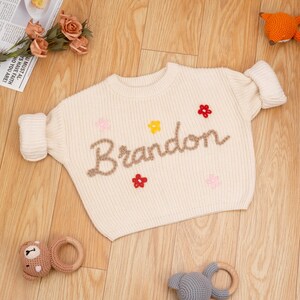 Personalized Baby Name Sweater, knitted name jumper, Embroidered Children&#39;s Sweatshirt, Custom Baby Gift, Birthday Gift For Baby Girls Boy