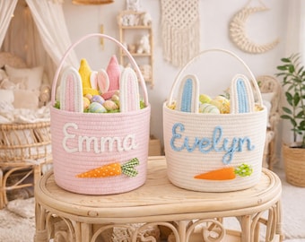 Custom Easter Basket, Personalized Gift, Bunny Egg Hunt Keepsake, Toddler Boy Gift
