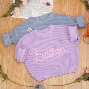 Personalized Baby Name Sweater, Custom Embroidered Children&#39;s Sweatshirt, knitted name jumper, Baby Gift, Birthday Gift For Baby Girls Boy
