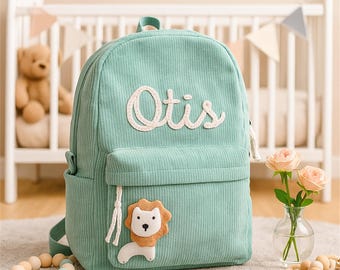 Personalized Corduroy Kids Backpack: Custom Name School Bag Gift