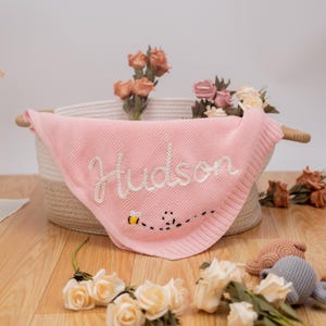 Custom Embroidered Name,Personalized Knit Baby Blanket, Personalized Name Blanket, Stroller Blanket,Newborn Baby Gift ,Soft Cotton Knit,Gift