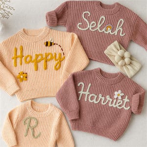 Hand-Embroidered Baby Name Sweater: Personalized Newborn Gift