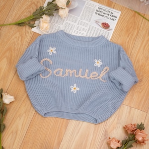 Personalized knitted name jumper, Embroidered Children&#39;s Sweatshirt, Baby Name Sweater, Custom Baby Gift, Birthday Gift For Baby Girls Boy