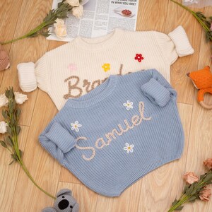 Custom Embroidered Children&#39;s Sweatshirt, knitted name jumper, Personalized Baby Name Sweater, Baby Gift, Birthday Gift For Baby Girls Boy
