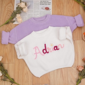 Custom knitted name jumper, Personalized Embroidered Children&#39;s Sweatshirt, Baby Name Sweater, Baby Gift, Birthday Gift For Baby Girls Boy