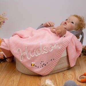 Custom Name Blanket, Personalized Knit Baby Blanket, Personalized Embroidered Name,Stroller Blanket,Newborn Baby Gift ,Soft Cotton Knit,Gift
