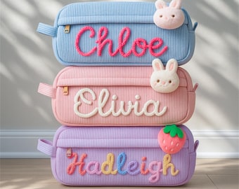 Personalized Custom Girls Pencil Bag: Name Corduroy Pencil Case For Kids