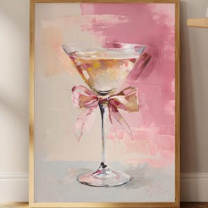 Coquette Bow Martini Poster | Preppy Dorm Room Decor | Pink Girly Print - Instant Download