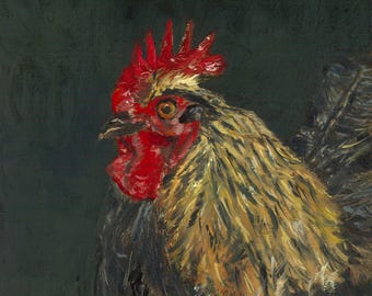 Waakzame haan-olieverfschilderij
