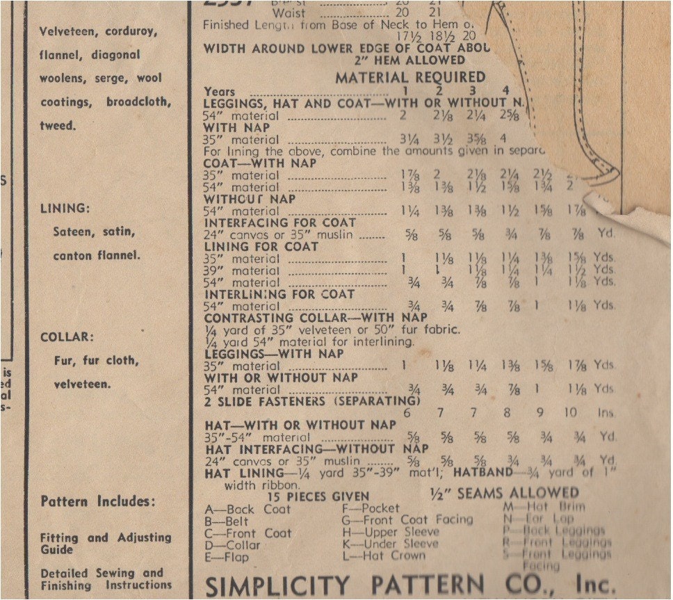 1960's Simplicity Child's Double Breasted Jacket pattern - Chest 26