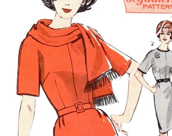 1960s Advance Pattern 3014 | Bust 33 Hips 35 Size 13 | Wiggle sheath dress, built-in scarf, kimono sleeve, slim skirt EASY beginner | Sewing