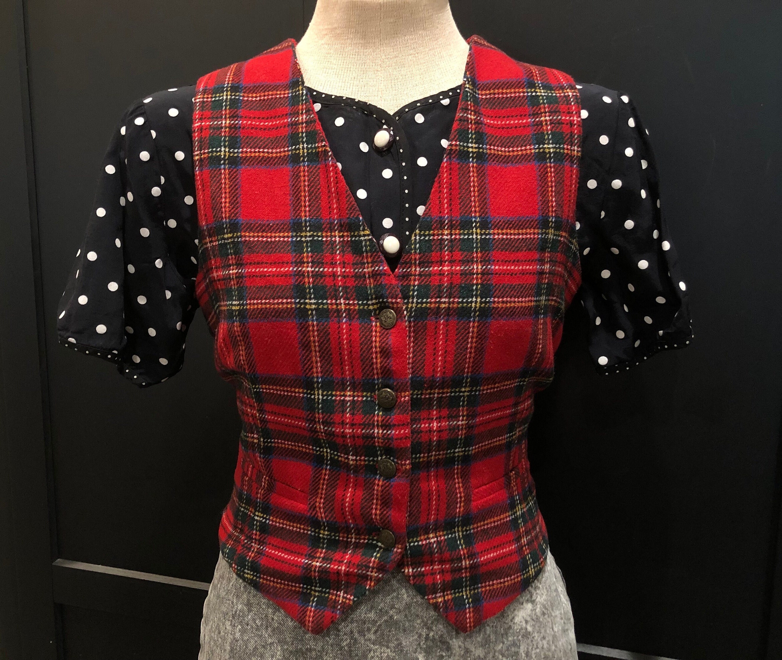 Black watch plaid vest cheap womens