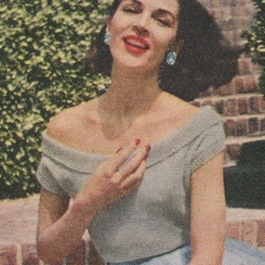 Stickmönster för kvällsblus med axelband, mitten av 50-talet, PDF-fil, storlekar 12 14 16 18 20