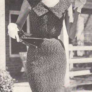 Stickmönster för mitten av 50-talet, Curve Hugging krageklänning i tweedgarn, PDF-fil, vintagestorlekar 12 14 16