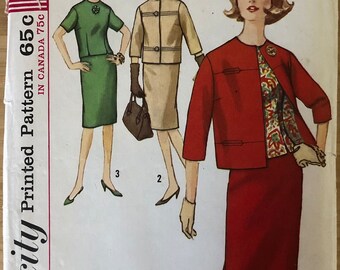 1960s Simplicity Pattern 5144 | Bust 32 Hip 34 Size 12 | Suit and overblouse, jacket, slim skirt, button-up, capsule separates | Sewing