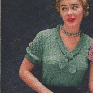 1950s Knit Sailor Sweater Digital Pattern | Size 12 14 16 18 | Tie Collar Low Neck Short Sleeves | PDF | Knitting