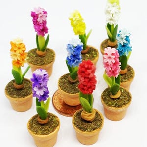 Dolls House Single Hyacinth Flower in a Terracotta Pot Handmade Dollhouse 1:12th Scale