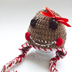 Gingerbread Hat - Newborn Photo Prop - Crochet Animal Hat - Animal Beanie - Handmade Ski Hat - Ear Flap - #1004-116-B1-6