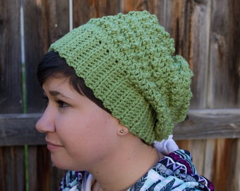 Hand Crochet Claudia Slouchy Beanie - Crochet Beanie - Popcorn Stitch Hat - Ribbed Banded Hat - Slouchy Beanie - Slouch Hat - 1003-B7