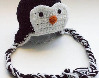 Hand Crochet Penguin Hat - Newborn Photo Prop - Crochet Animal Hat - Animal Beanie - Ski Hat - Ear Flap Hat - Baby Shower - #1004-133-B1-6