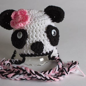 Panda Hat - Newborn Photo Prop - Panda Bear Hat - Crochet Animal Hat - Ski Hat - Ear Flap Beanie - Panda Hat - #1004-131-B1-6