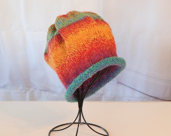 Hand Knitted Slouch Beanie - Knitted Hat - Ski Hat - Women's Hat - Men's Hat - Knitted Beanie - Golden Gate Sunset -  P1034 - B31