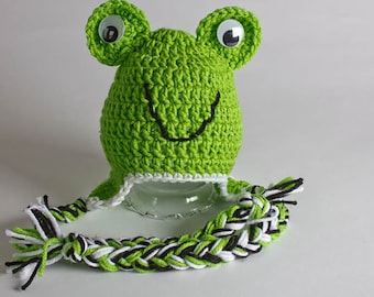 Hand Crochet Frog Hat - Newborn Photo Prop - Crochet Animal Hat - Baby Shower Gift - Ski Hat - Ear Flap Beanie - Frog Hat - #1004-115-B1-6