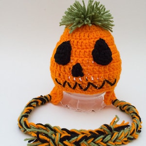 Jack-o-Lantern Hat - Newborn Photo Prop - Pumpkin Hat - Halloween Hat - Crochet Ski Hat - Ear Flap Beanie - #1004-121-B1-6