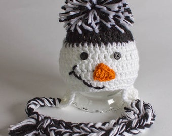 Hand Crochet Snowman Hat - Newborn Photo Prop - Snowman Ski Hat - Baby Shower Gift - Ski Hat - Ear Flap Beanie - Snowman - #1004-140-B1-6