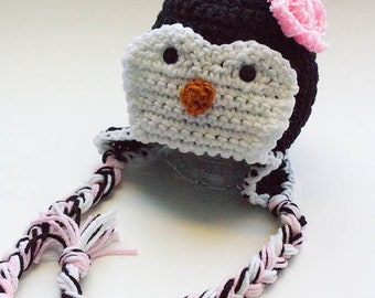 Hand Crochet Penguin Hat - Newborn Photo Prop - Crochet Animal Hat - Animal Beanie - Ski Hat - Ear Flap Hat - Baby Shower - #1004-133-B1-6