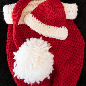 Hand Crochet Newborn Photo Prop - Santa Cocoon and Hat - Christmas Cocoon - Professional Use - B22
