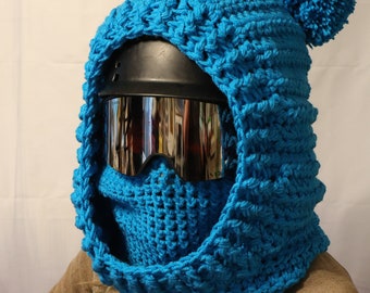 Hand Crochet Beanie - Hooded Ski Mask - Over the Helmet Ski Mask - Super Bulky Ski Mask - Hooded Cowl - Balaclava - 1041