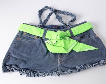 Booty Bag - Upcycled Denim Jeans Purse - Lime and Glitter Bootie Bag - B21